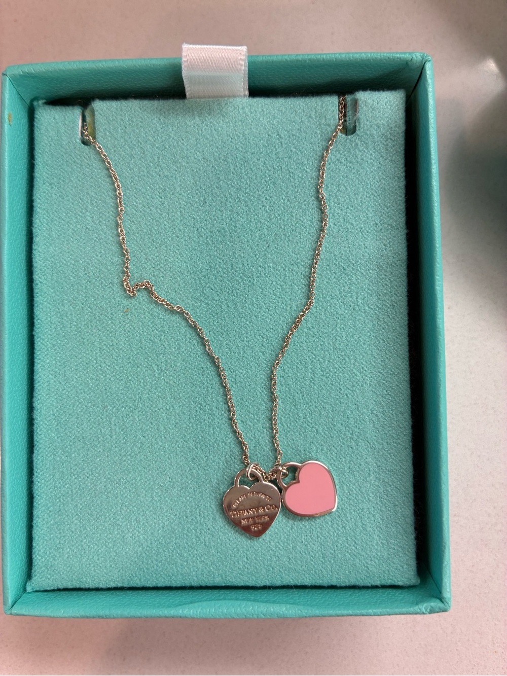 Sterling Silver Heart Charm Necklace with Pink